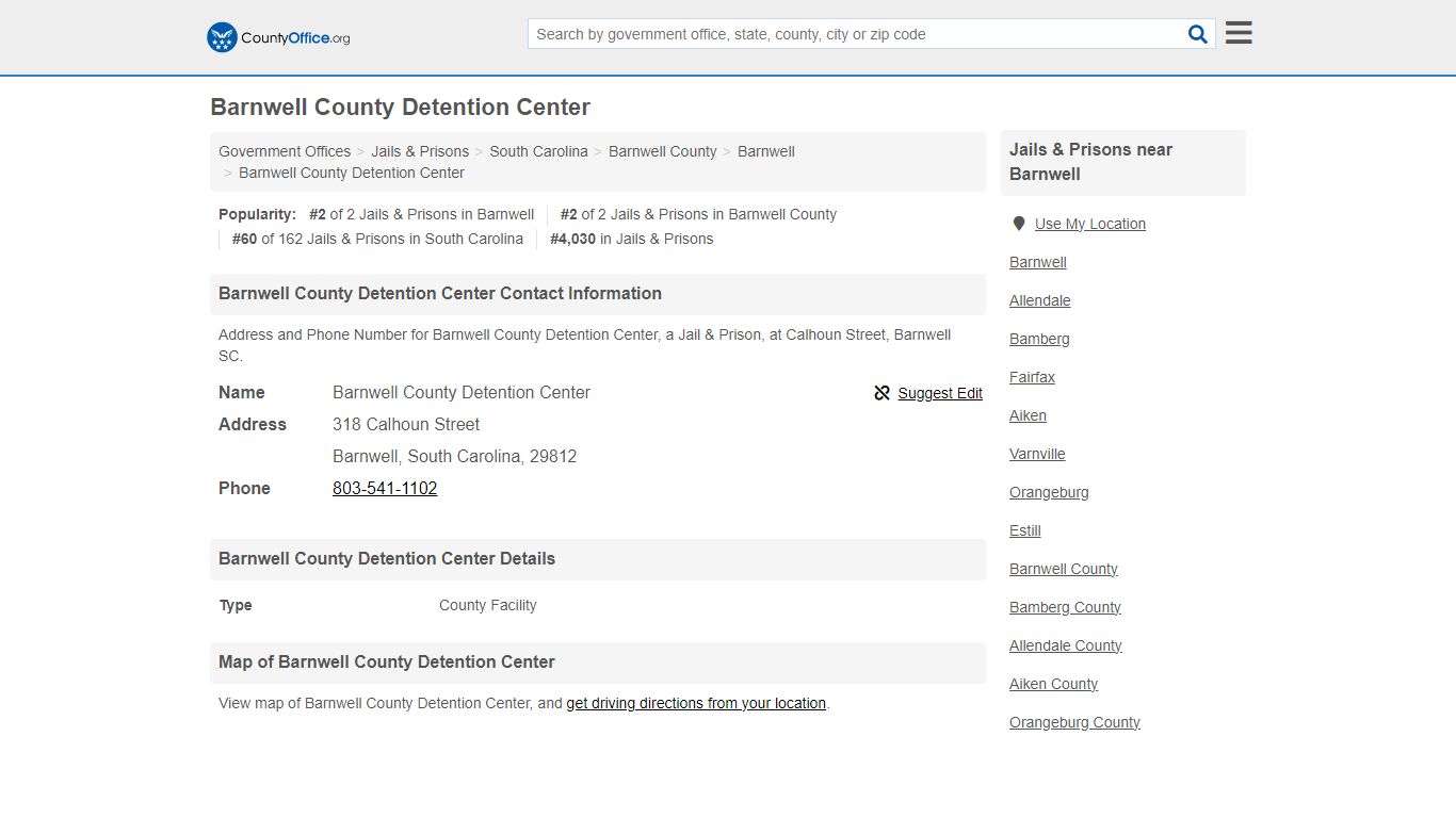 Barnwell County Detention Center - Barnwell, SC (Address and Phone)